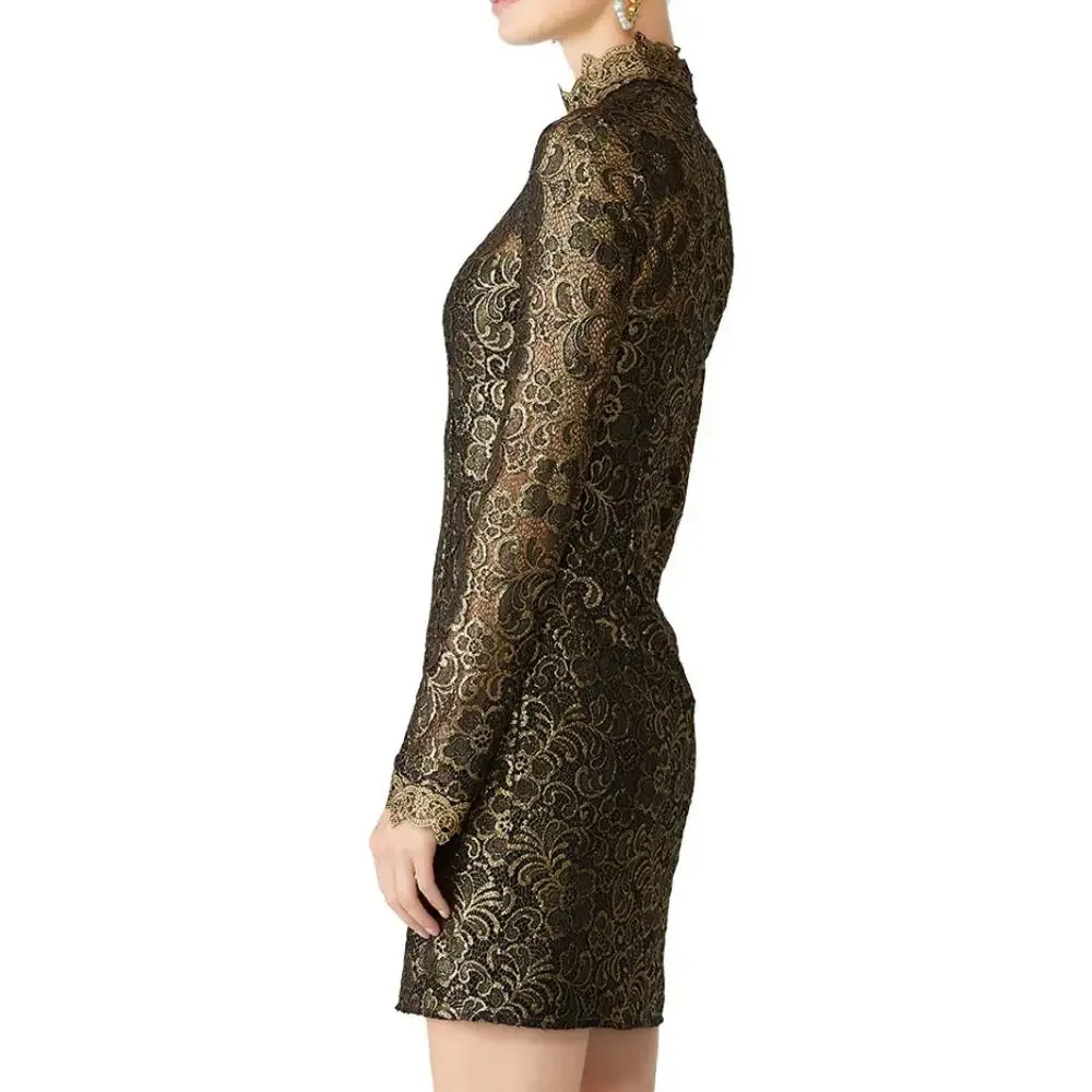 Rachel Zoe Black Lace Mini Dress Size 2 Designer Cocktail Metallic Sheath $465 - Picture 3 of 13